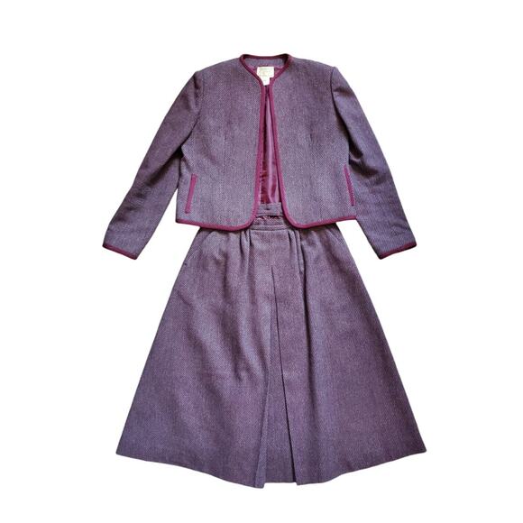 Cymbal Japan Vintage Wool Maroon/Purple 2-pc Skirt and Jacket Set, Size Small